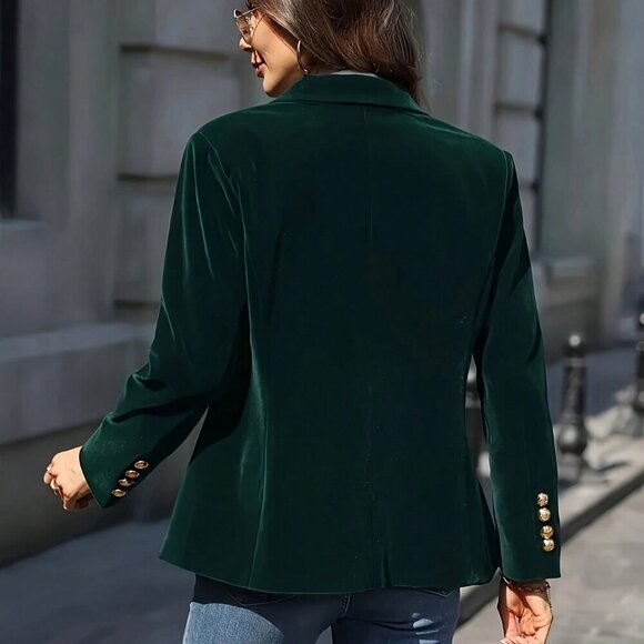 Green Casual Women's Premium Velvet Blazer jacket - Picture 5 of 5